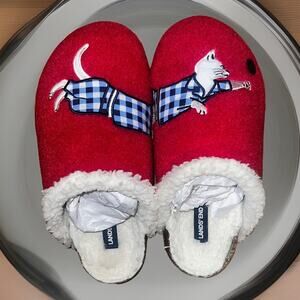 NEW Lands’ End Cat Yarn Felt Scuff Slippers Red Size 9 House Shoes Gingham